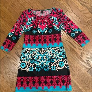 INC Internationalal Women’s 3/4 Sleeve Geometrical Design Knee high dress